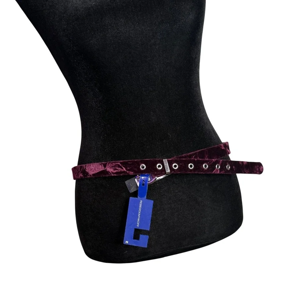 Rebecca Minkoff Crushed Velvet Skinny Leather Belt Silver Buckle Womens‎ M NEW
